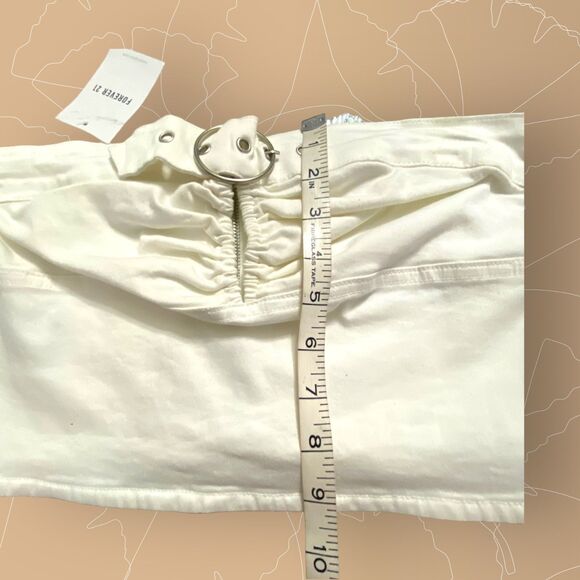 FOREVER 21 Women White Tube Top  Key Hole Stretch Belt collar Medium NWT - Picture 6 of 7